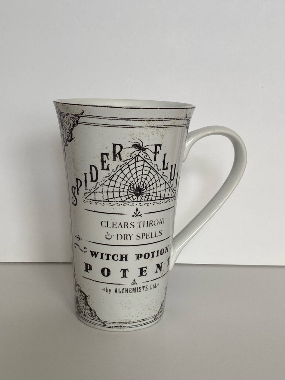 222 Fifth White Ceramic 'Spider Fluids' Witch Potion Mug with Black Print